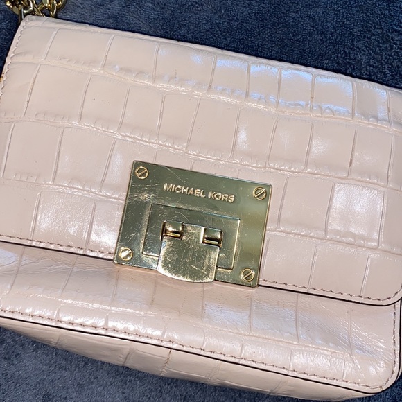 Michael Kors Tina Ballet Pink Crocodile Leather Crossbody Purse Clutch - Picture 3 of 6